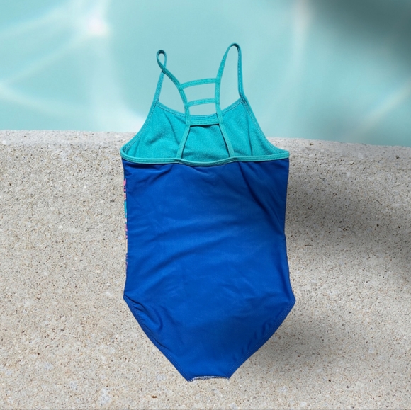 Wonder Nation Floral Blue One Piece Swimsuit Size Medium 7/8 Girls - Picture 2 of 8